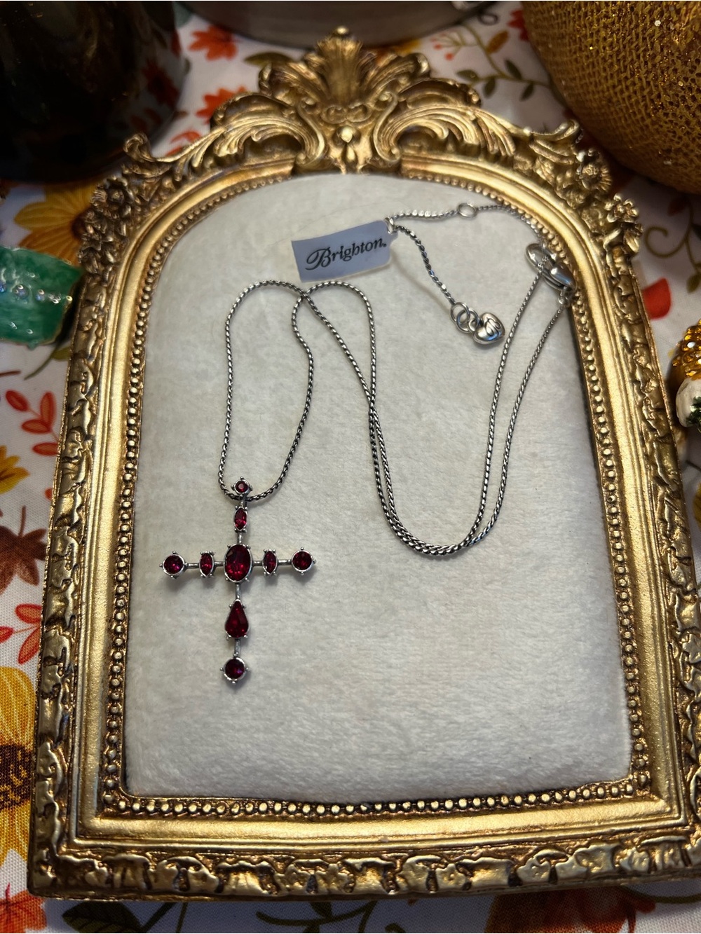 Brighton Silver Chain with Deep Red Gem Cross Pendant